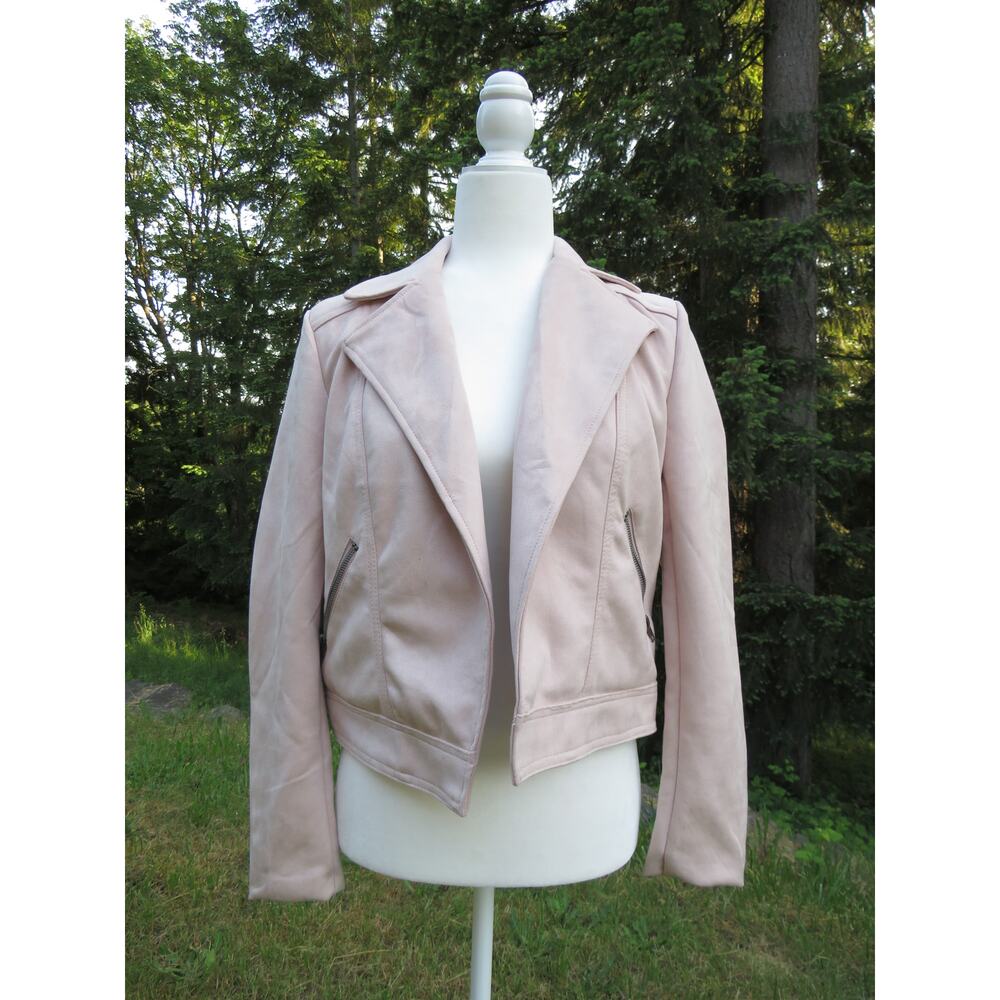 Philosophy Faux Suede Leather Moto Jacket Blush Pink Zipper Pockets Fall Autumn